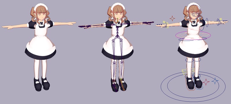3D model of a maid character, with skeleton and rig curves.